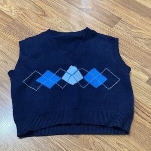 Cropped and Sleeveless Navy Blue Argyle Sweater Vest